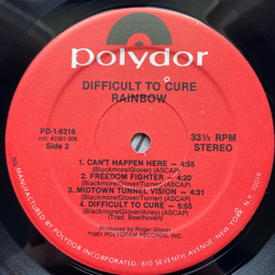 Винтажная виниловая пластинка LP Rainbow Difficult To Cure (США 1981) I Surrender