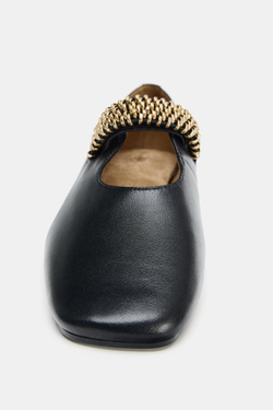 ZARA БАЛЕТКИ ИЗ КОЖИ С МЕТАЛЛИЧЕСКОЙ ПОЛОСКОЙ, ЧЕРНЫЙ