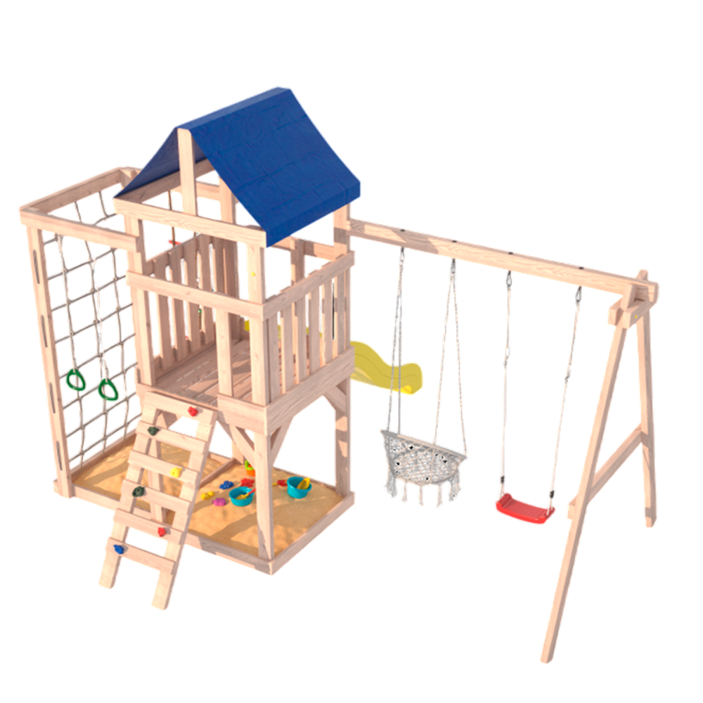 Детская площадка неокрашенная Fun Land с сеткой стенкой и плетенным креслом