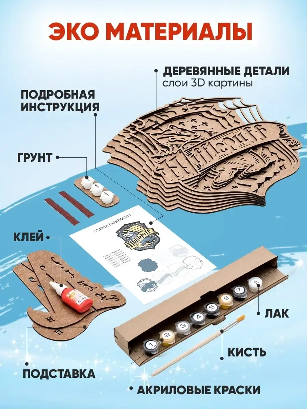 3D Картина по номерам Пуффендуй, герб Хогвартс
