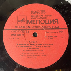 Винтажная виниловая пластинка LP Sandra Сандра The Long Play (СССР 1988)