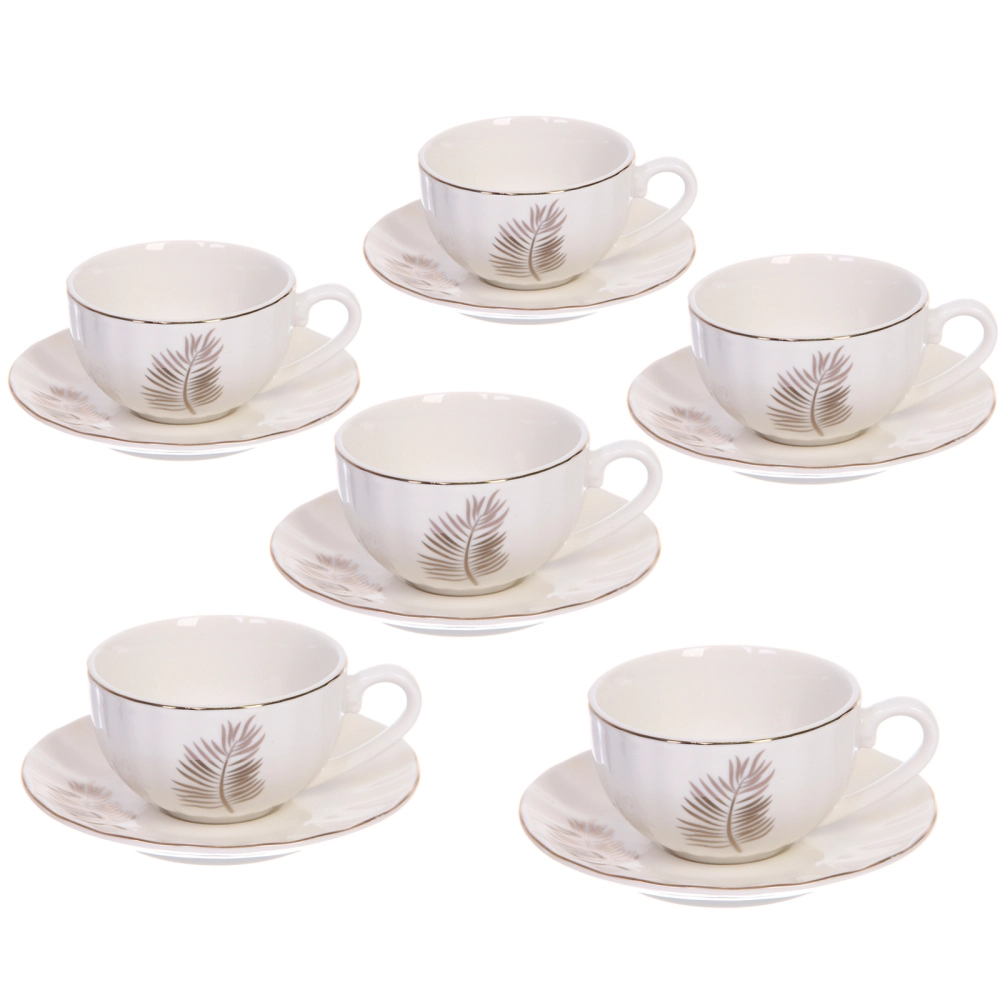 Кофейный набор 12 предметов «Золотая коллекция» (6 кружек 90мл+6 блюдец), пальма, волна