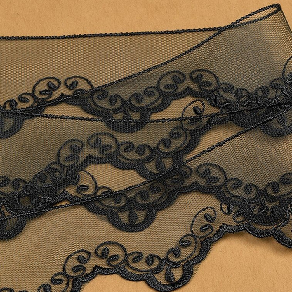 Кружево на жесткой сетке Exclusive  2BS228K1 шир.50мм цв.06 черный упак13,71м