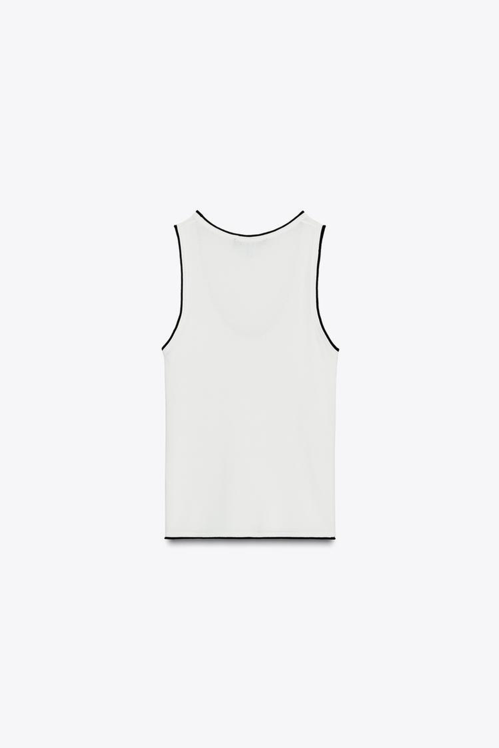 ZARA ТРИКОТАЖНЫЙ ТОП С ОКАНТОВКОЙ, БЕЛЫЙ/МОРСКОЙ СИНИЙ