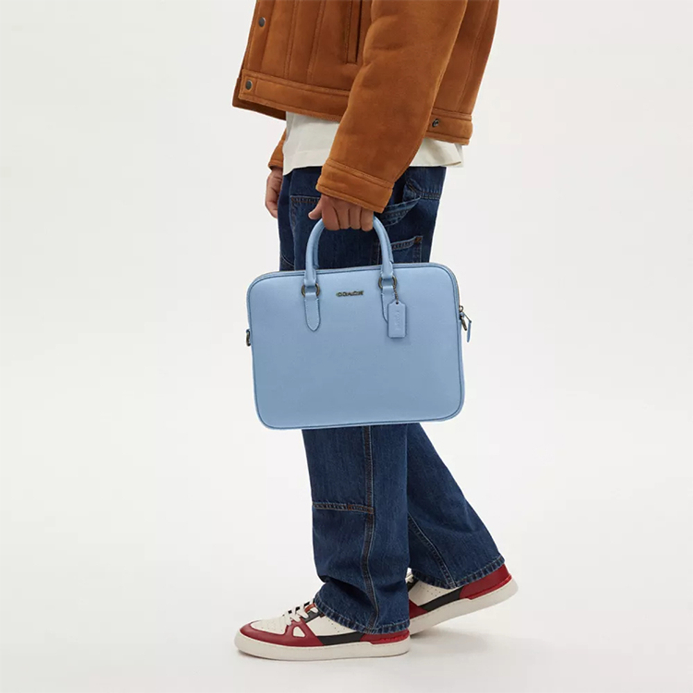 COACH Cross Grain Leather Briefcase, Shoulder Bag, Crossbody Bag, Handbag Large Men"s Blue