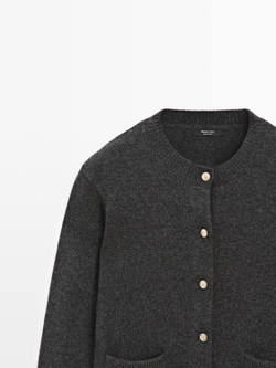 Massimo Dutti Кардиган из трикотажа с золотистыми пуговицами, антрацитово-серый