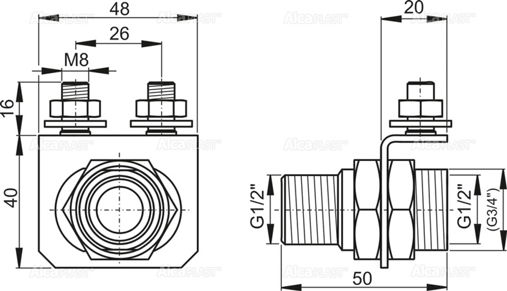 Консоль для подключения воды AlcaPlast P103