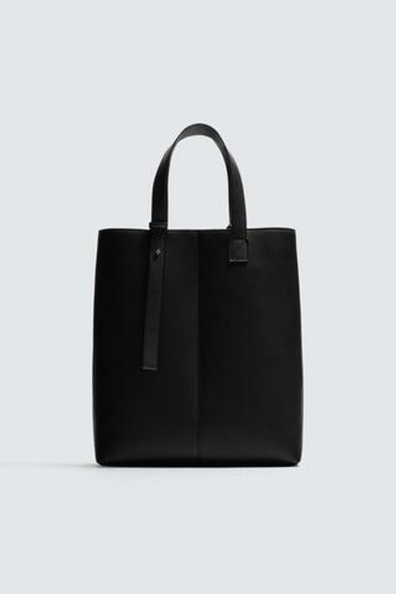 ZARA ГЛАДКАЯ СУМКА-ШОПЕР, ЧЕРНЫЙ
