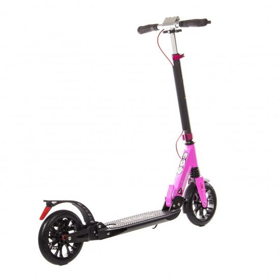 Складной двухколёсный самокат Micar Storm Pro 200 мм с двумя амортизаторами и ручным дисковым тормозом, черно-розовый