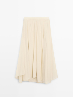 Massimo Dutti Струящаяся юбка миди с оборками, кремовый