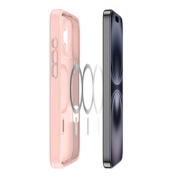Прозрачный матовый чехол с рамками розового цвета (Light Pink) и с поддержкой MagSafe от Dux Ducis для iPhone 16 Plus, серия Yind Series Case
