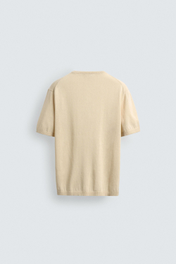 ZARA ФУТБОЛКА ИЗ СМЕСОВОГО ХЛОПКА И ЛЬНА, ЭКРЮ