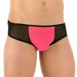 Мужские трусы брифы черные с розовой  вставкой Cosmos Colors сеточка 35624
