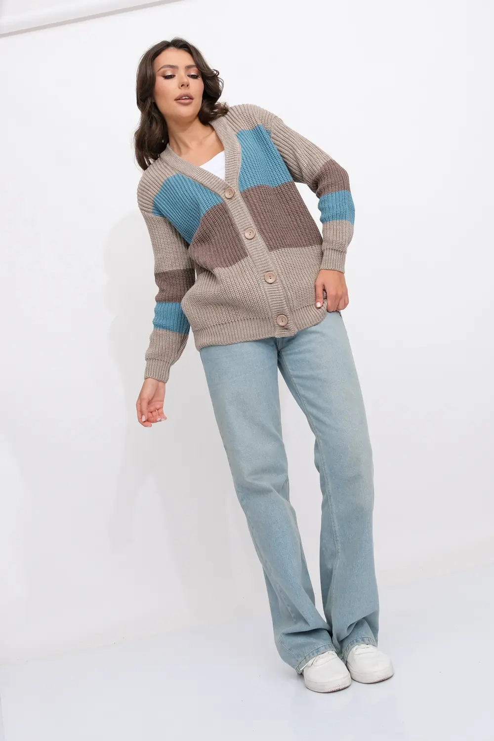 Жакет В 1558/бежево-бирюзовый