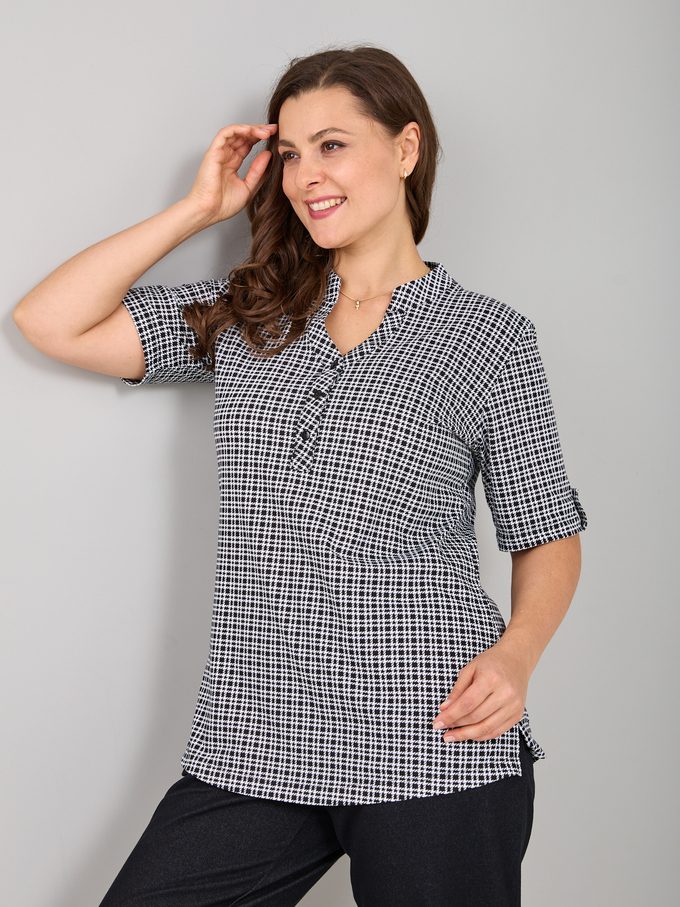 Блузка БЛ-122/клеточка-чернобелая