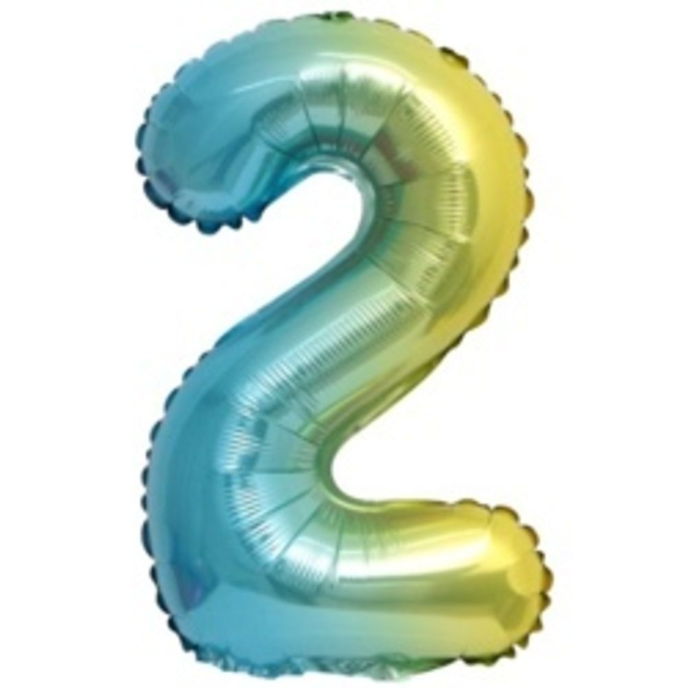 Шар с клапаном (16"/41 см) Мини-цифра, 2, Нежная радуга, Градиент 1 шт.