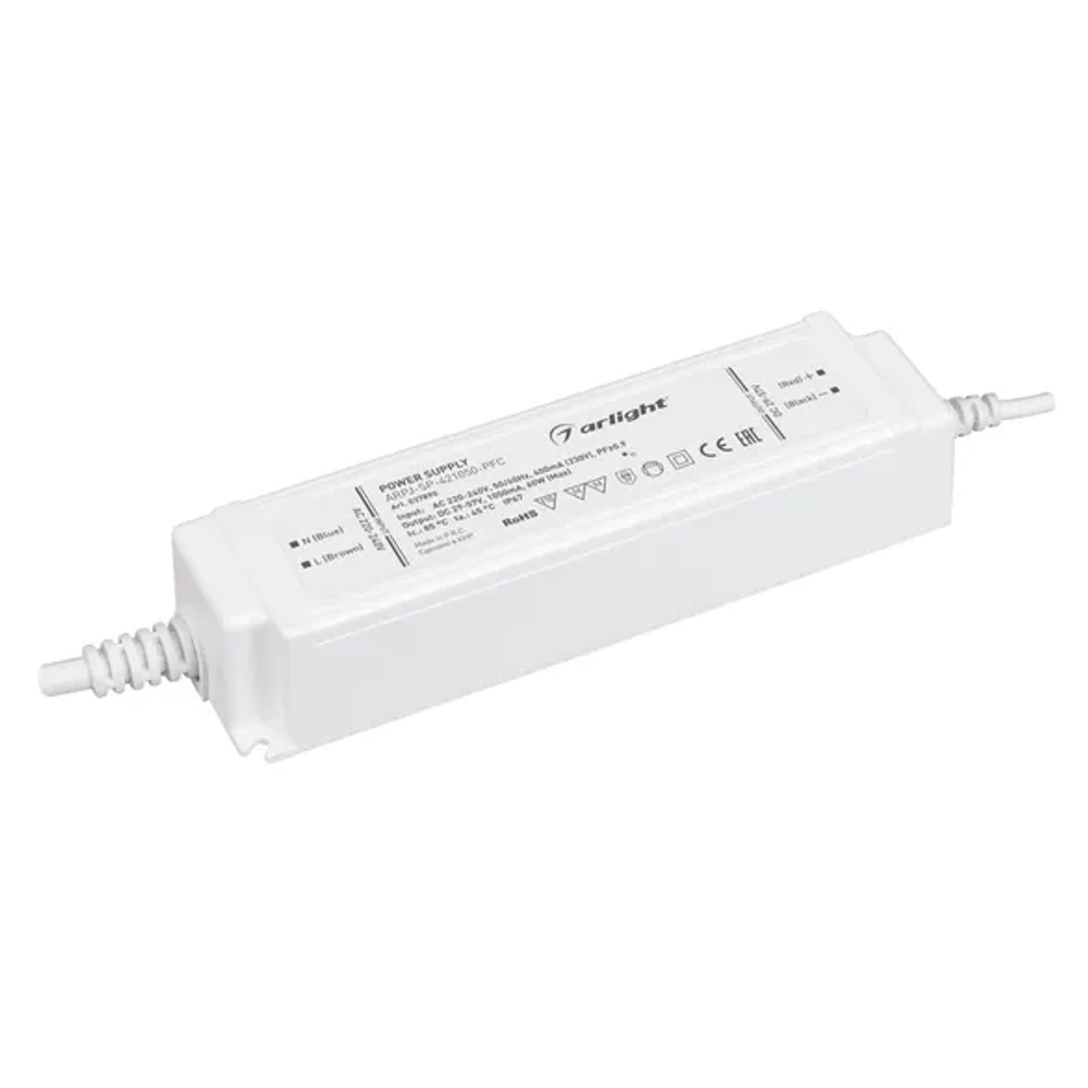 Блок питания ARPJ-SP-421050-PFC (60W, 29-57V, 1.05A) (Arlight, IP67 Пластик, 5 лет) 037890