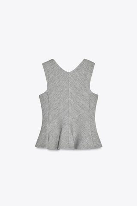ZARA ТОП ИЗ РЕЛЬЕФНОЙ ТКАНИ С БАСКОЙ, СЕРЫЙ С МЕЛАНЖЕВЫМ ЭФФЕКТОМ