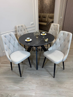 Круглый раздвижной стол "Бонжур", керамогранит, черный мрамор и стулья "Лондон"