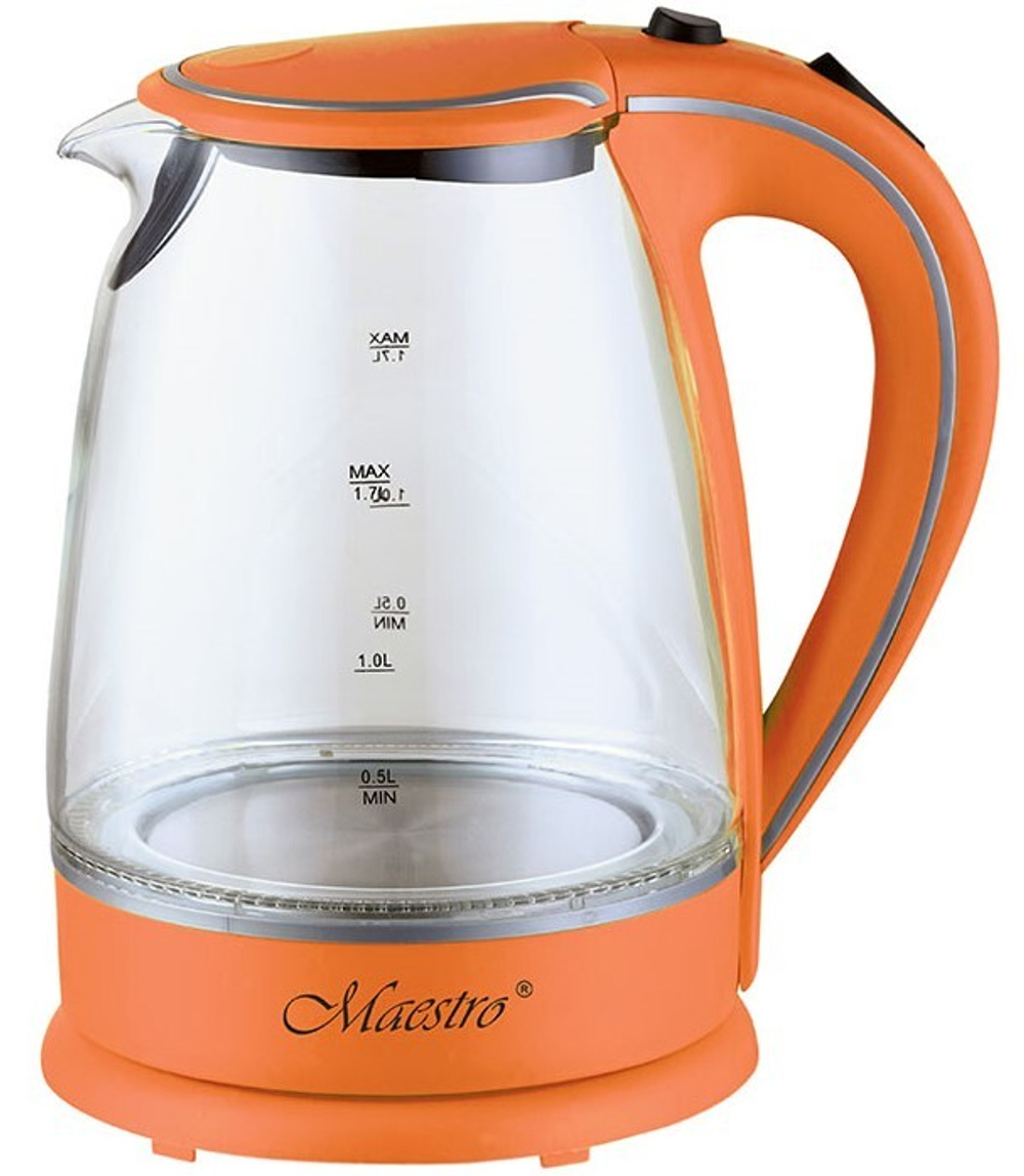 MR-064-ORANGE Эл.чайники стекло 1,7л (диск.) Maestro
