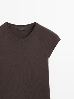 Massimo Dutti Хлопковая футболка с короткими рукавами, коричневый