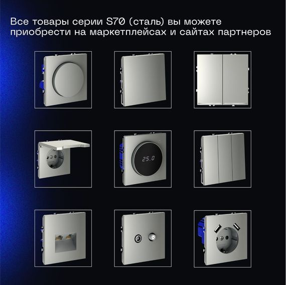 Выключатель встраиваемый Voltum S70 двухклавишный 10А, (сталь) VLS020105