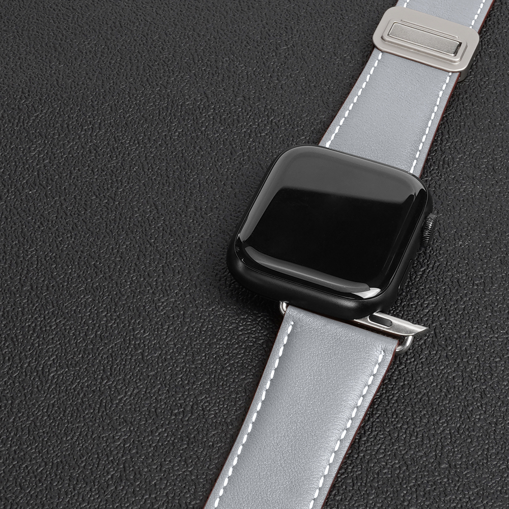 Ремешок из натуральной кожи серого цвета от Dux Ducis для смарт часов Apple Watch 42, 44, 45, 46, 49мм, серия YA Series
