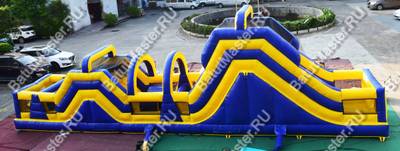Надувная полоса препятствий "Веселый забег" 15*3*4 м, жёлто-синий