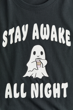 H&M Хлопковая футболка оверсайз с принтом, темно-серый