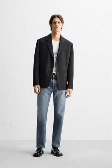ZARA БЛЕЙЗЕР RELAXED FIT, ЧЕРНЫЙ