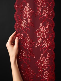 05-174 ОПТ Вышивка пайетками на неэл. сетке 22 см, красный 100