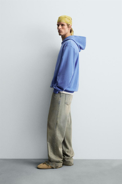 ZARA БАЗОВОЕ ХУДИ С КАПЮШОНОМ, ГОЛУБОЙ