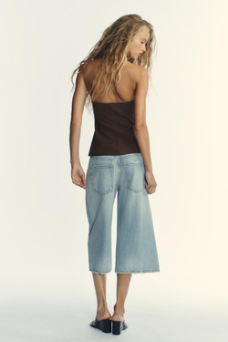 ZARA ТОП БЕЗ БРЕТЕЛЕЙ С БАНТОМ, ТЕМНО-КОРИЧНЕВЫЙ