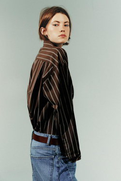 ZARA РУБАШКА OVERSIZE, ТЕМНО-КОРИЧНЕВЫЙ