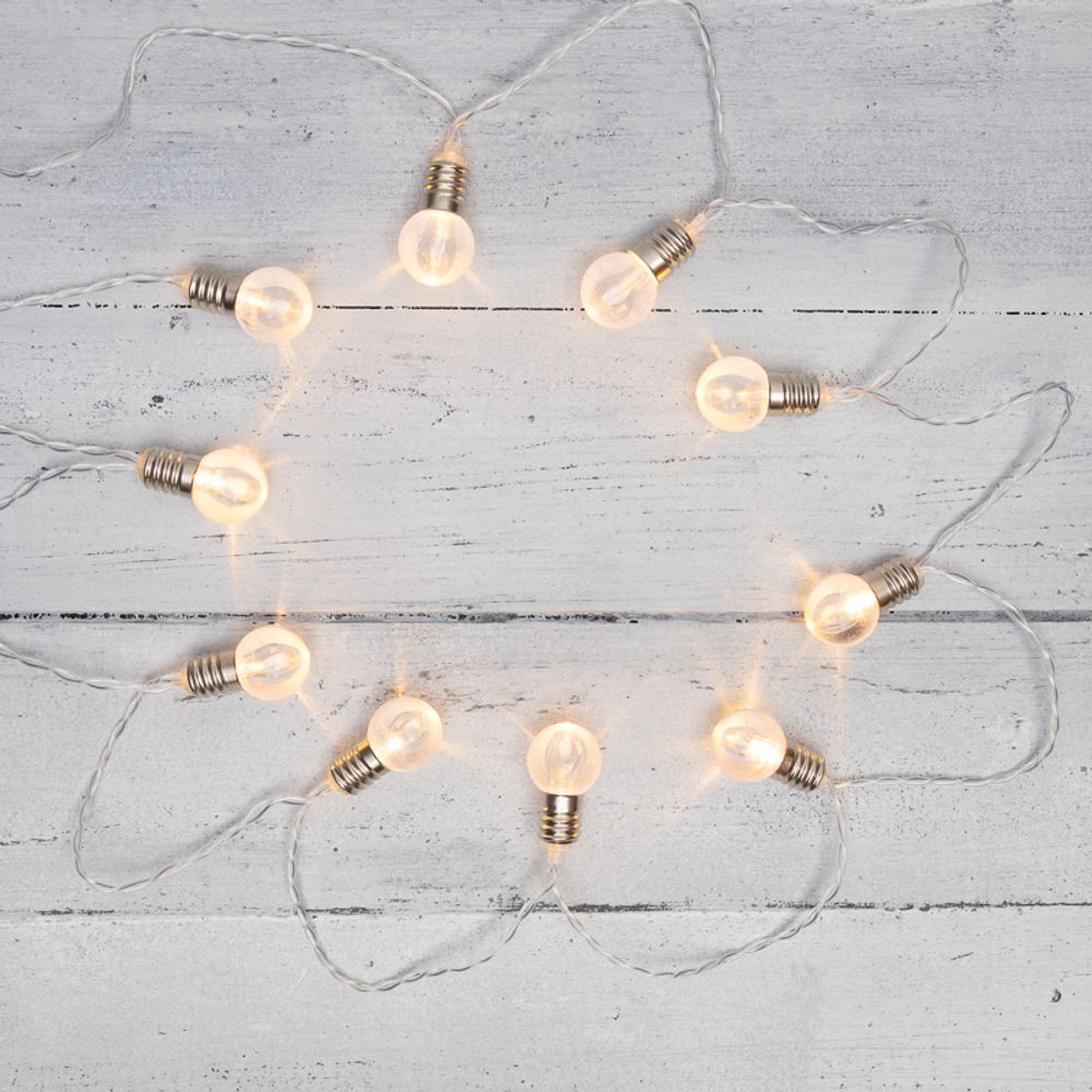 Гирлянда светодиодная Лампочки 10 LED, 1.5 м, прозрачный ПВХ, теплый белый цвет свечения, 2 х АА (ба