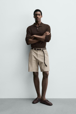 ZARA ШОРТЫ ЧИНОС REGULAR FIT, БЕЖЕВЫЙ