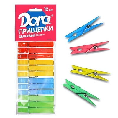 Прищепки 12шт Dorа, пластмаcса длина 74 мм
