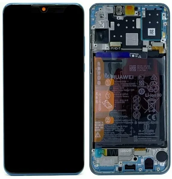 Дисплей для Huawei P30 Lite в сборе с тачскрином на рамке с АКБ (Silver) 02352PJP OR 100