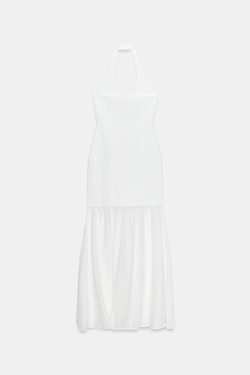 ZARA КОМБИНИРОВАННОЕ ПЛАТЬЕ ХАЛТЕР, БЕЛЫЙ