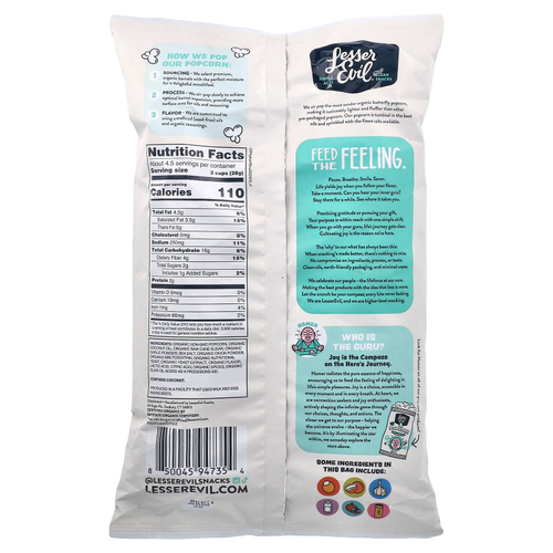 LesserEvil, Popcorn, смесь Гомера, соцветие чеснока, 130 г (4,6 унции)