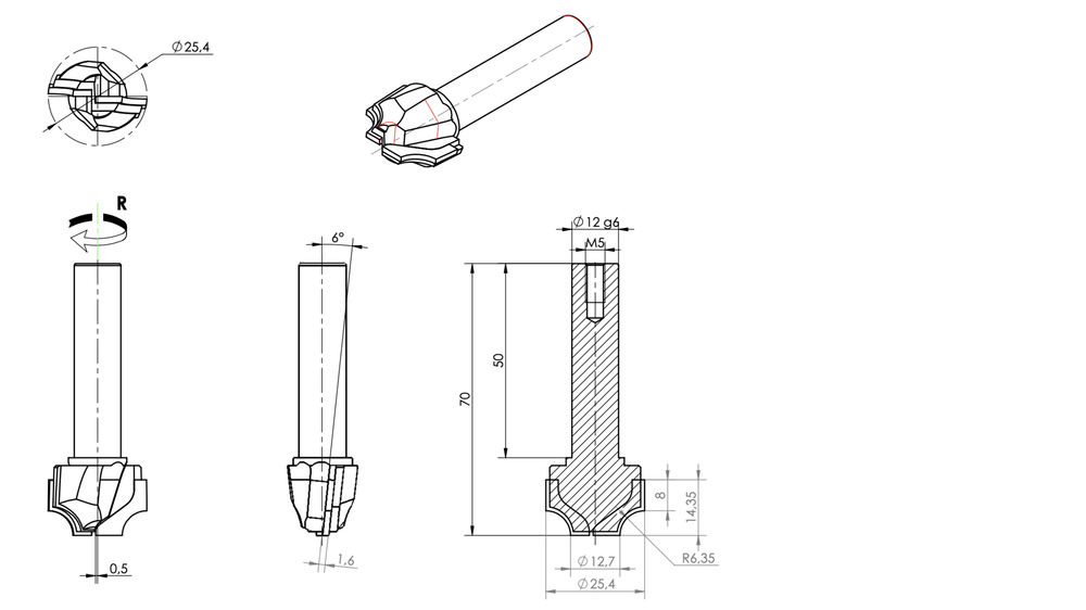 PCD концевая фреза D.25,4x14,35 S.12x50 Z2