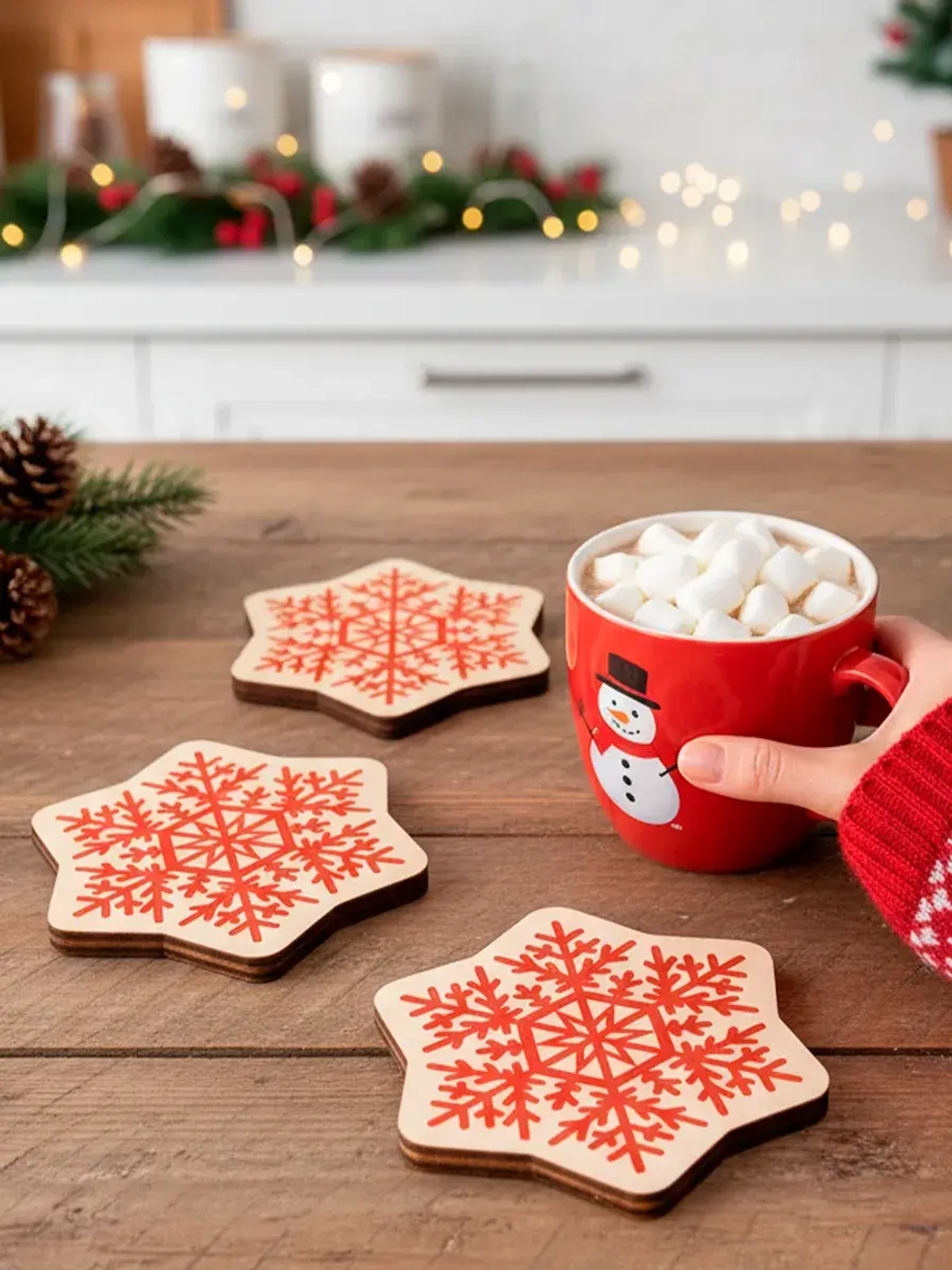 Подставки под стаканы и кружки новогодние набор снежинки