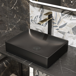 Смеситель для раковины STWORKI Олланд S01020BG матовый черный, глянцевое золото