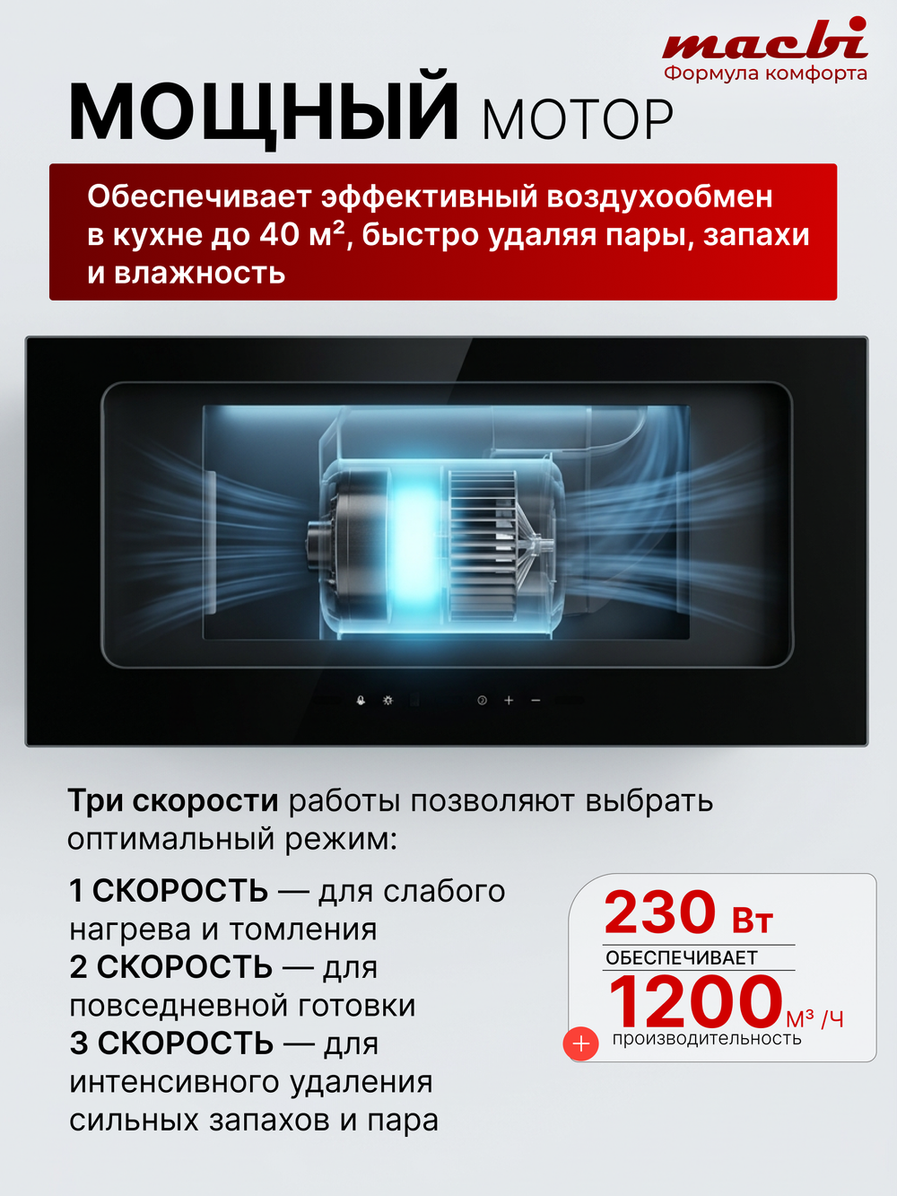 Вытяжка кухонная ML-G60TTL, черный, сенсорное управление + управление жестами, D150мм (MACBI)