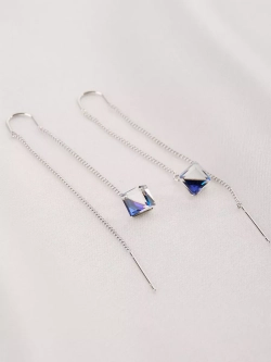 Серьги-протяжки Миражи с синими кубиками Swarovski