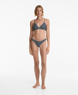 OYSHO Трёхцветные жаккардовые плавки-бикини средней длины с U-образным вырезом, зеленый