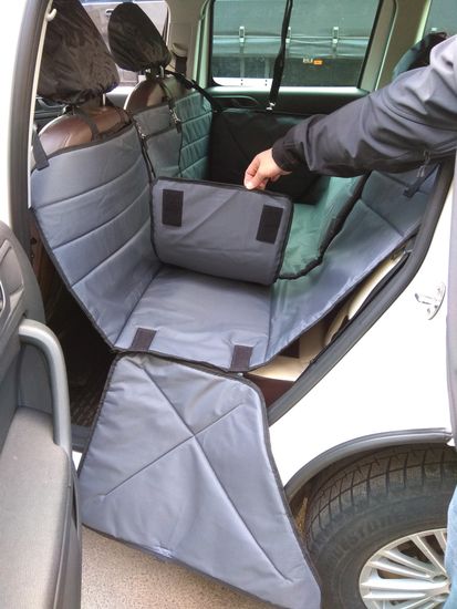 Автогамак "Премиум Трансформер 6-слойный" для перевозки крупных собак до 100 кг на 1/3, 2/3 или заднем сиденье целиком (6-и слойный с ПВХ-600)