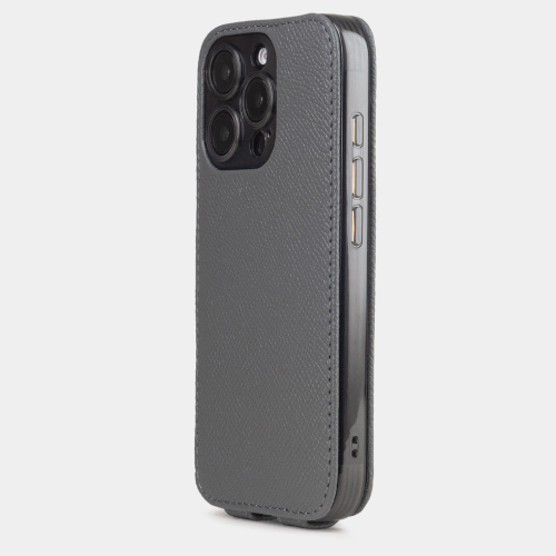 Чехол iPhone 16 Pro натуральная кожа сафьяно, серого цвета