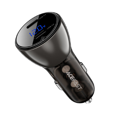 B10 metal car charger 60W (USB-C + USB-C) with digital display