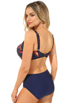 Раздельный купальник: принтованный лиф и высокие плавки (Размер: C/XL) (Цвет: синий с черным)